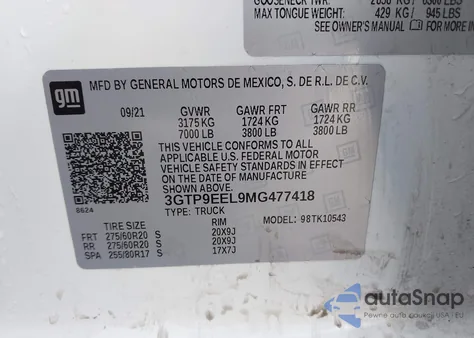 2021 GMC Sierra K1500 At4 from USA, damaged, VIN 3GTP9EEL9MG477418